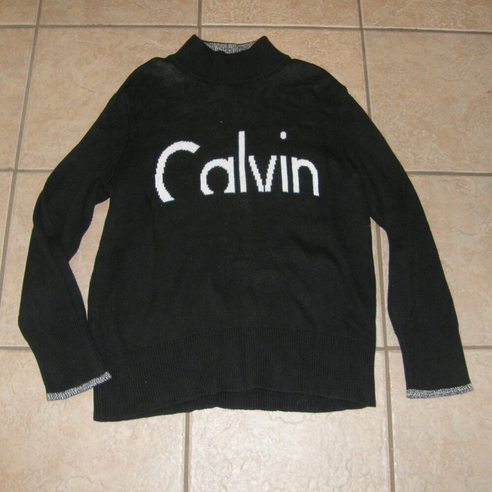 CALVIN KLEIN Casual or Dress Mens Sz Large Black Stretchy Mock Neck Cozy Sweater